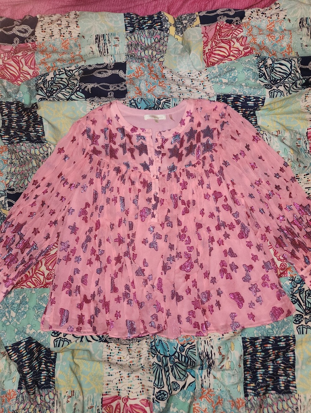 LoveShackFancy Dionne Long-Sleeve Top In Millennal Pink Star